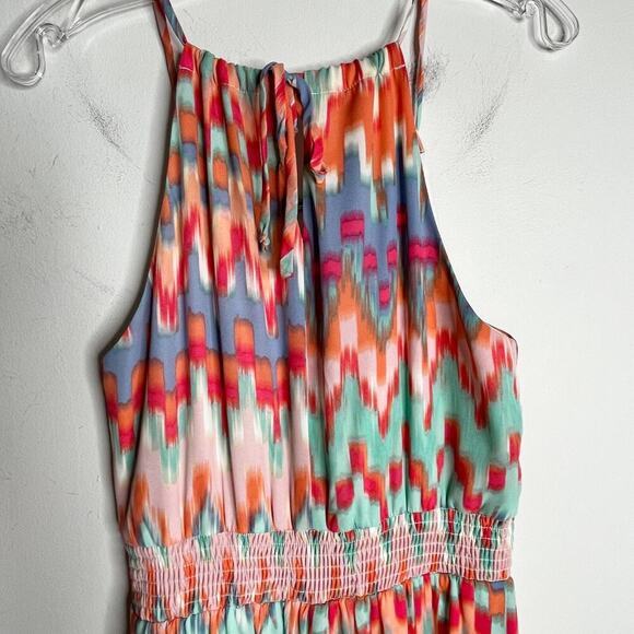 Maurices Women's Maxi Dress Size M Chevron Stripe Blouson Slit Hem Sleeveless - Picture 6 of 9